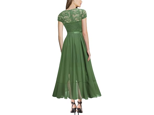 Miusol Women (M) V Neck Elegant Lace Ruffle Dress