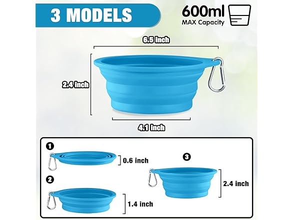 Rest-Eazzzy 2-Pk Silicone Collapsible Dog Bowls Grey, Blue