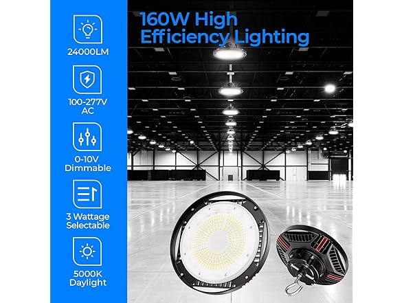 CINOTON UFO LED High Bay Light, 160W/120W/80W Switchable
