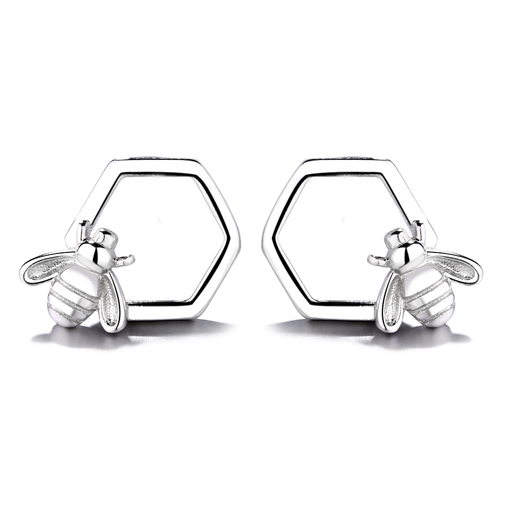 Bee Honeycomb Stud Earrings - Gallery 3