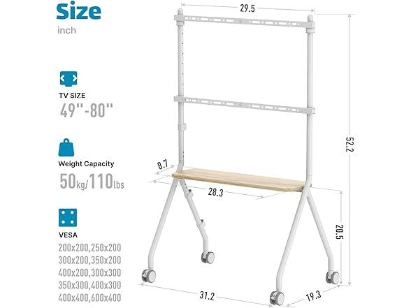 Easel Rolling TV Stand | 49-80"