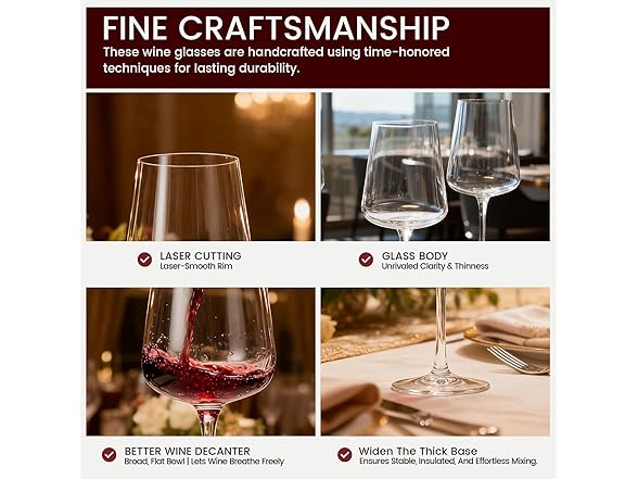 GENICOOK Wine Glasses Set Of 6 18 oz