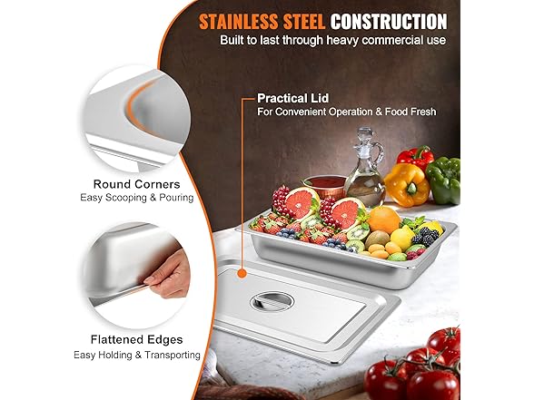 VEVOR 4 Pack Steam Table Pans 20.9 x 12.8 x 3.9 Inch Deep Steam Table