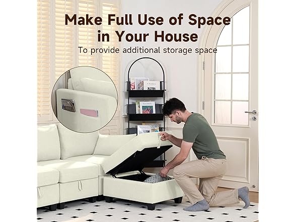 Real Relax Ottoman Convertible Sectional Sofa Couch, Linen F (Open Box)