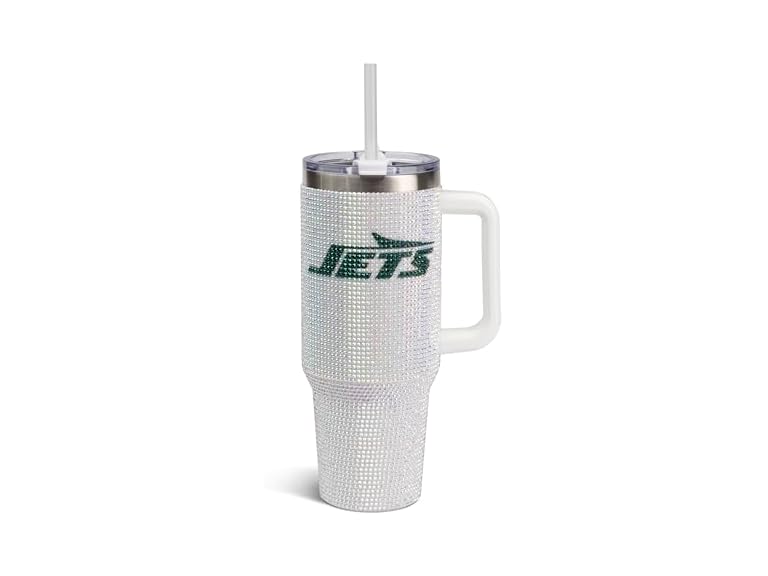 The Memory Company Officially Licensed NFL 40oz Stainless Steel Tumbler - Double Wall Insulated Travel Cup with Handle and Straw Lid - Crystal Rhinestone Design