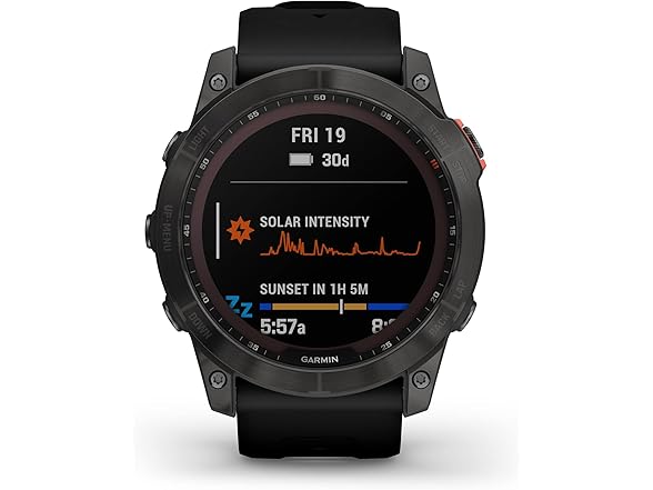Garmin Fenix 7X Solar-Powered Waterproof 1.4-Inch Display Multisport GPS Watch with Built-in LED Flashlight and Bluetooth (Slate Gray with Black Band) (Open Box)