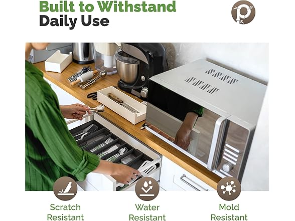 Expandable Kitchen Drawer Organizer up to 25 Inches Wide, 10 Slots - Black