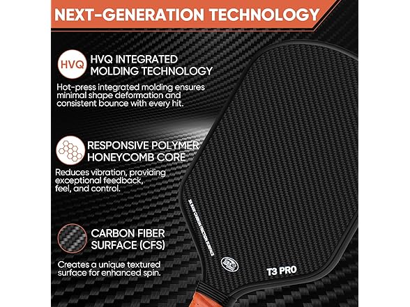 HVQ 3K Raw Carbon Fiber Pickleball Paddle | 16mm