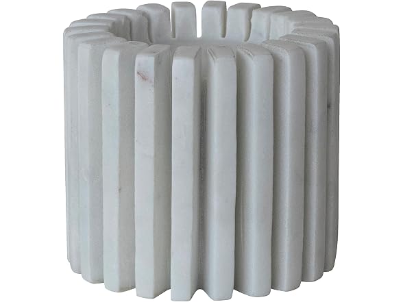 Bloomingville White Marble Candleholder, 4.5-Inch Round