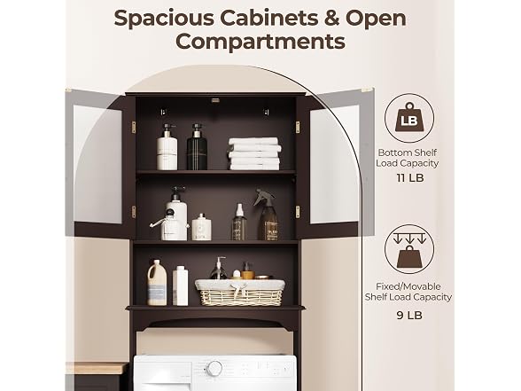 Yaheetech Over the Toilet Storage Cabinet with Glass Doors