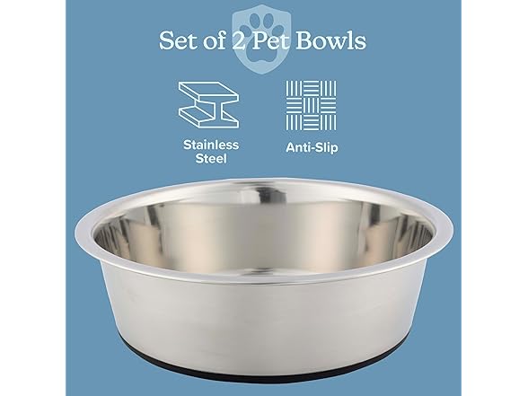 Set of 2 Stainless Steel Dog Bowls - 64oz