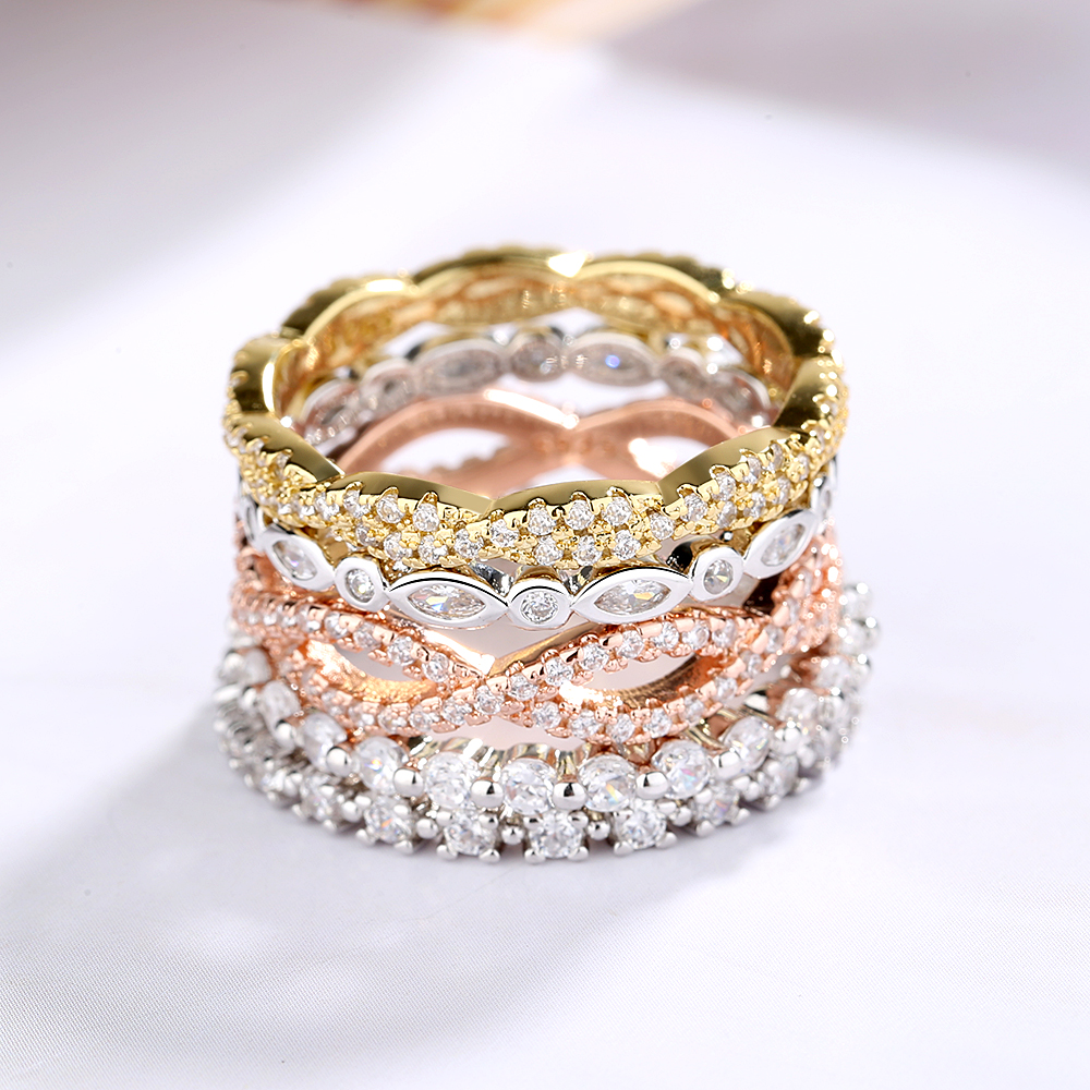 5 Piece Tri Color Ring Set - Gallery 3