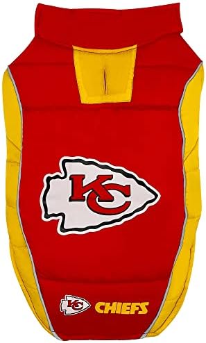 NFL Kansas City Chiefs Puffer Vest for Dogs & Cats, Size Large. Warm, Cozy, and Waterproof Dog Coat, for Small and Large Dogs/Cats. Best NFL Licensed PET Warming Sports Jacket