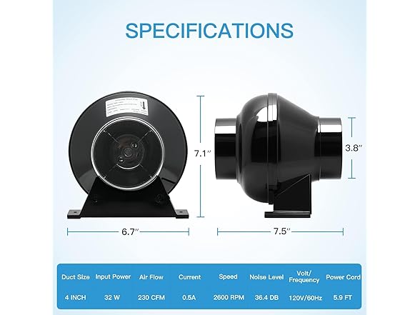 iPower 4 Inch 195 CFM Inline Fan