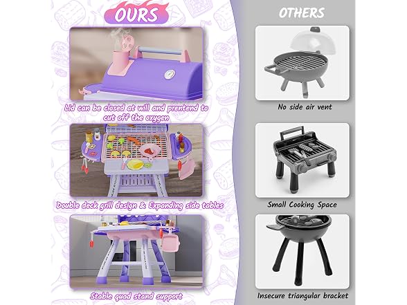 Kids BBQ Grill Playset with Smoke, Sound & Light