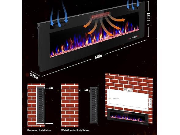 ZAFRO 50" Electric Fireplace with Remote