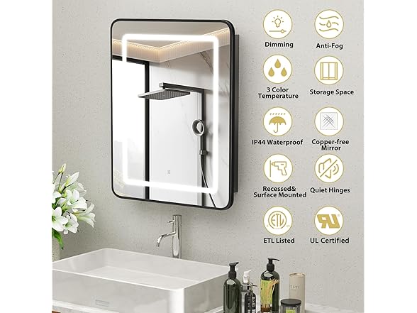 ROOMTEC Lighted Medicine Cabinet with Mirror
