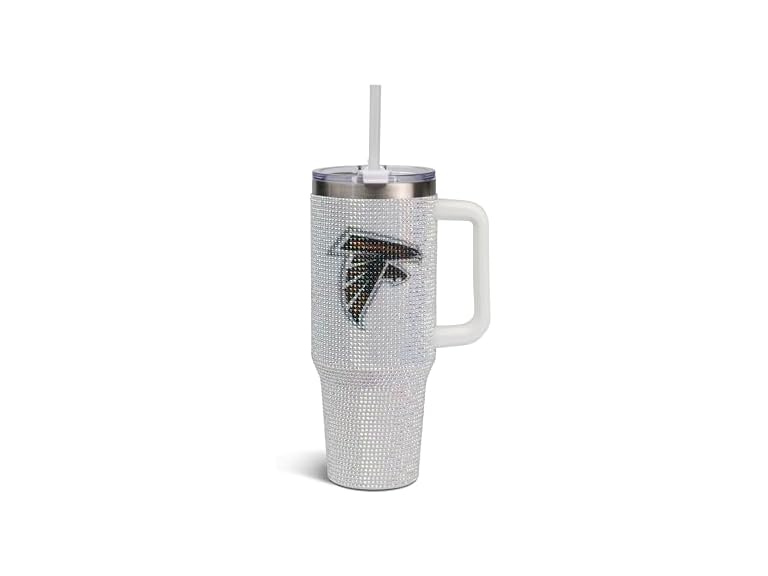 The Memory Company Officially Licensed NFL 40oz Stainless Steel Tumbler - Double Wall Insulated Travel Cup with Handle and Straw Lid - Crystal Rhinestone Design