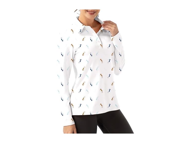 Fkeep Women Long Sleeve Polo Shirt Golf Sport Top - Gallery 30