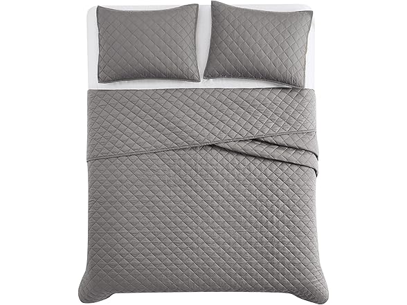 CANNON Percale Grey Full/Queen Quilt Set