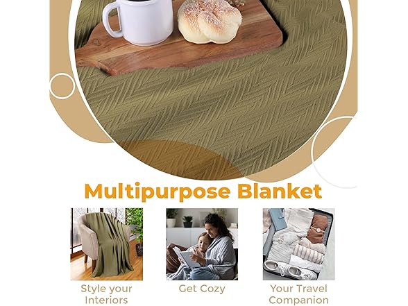 Superior Cotton Chevron Zig-Zag Blanket, California King, Sage