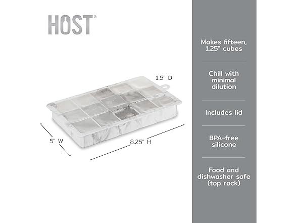 Host Ice Cube Tray with Lid, Makes 15 1.25" Cubes