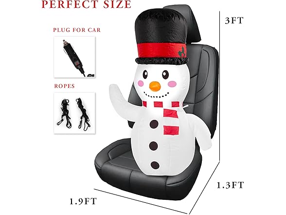 Zone Tech CR0002 Snowman Blow-Up Décor for Cars White