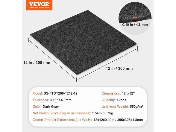 Carpet Tiles Peel and Stick, 12” x 12” Squares