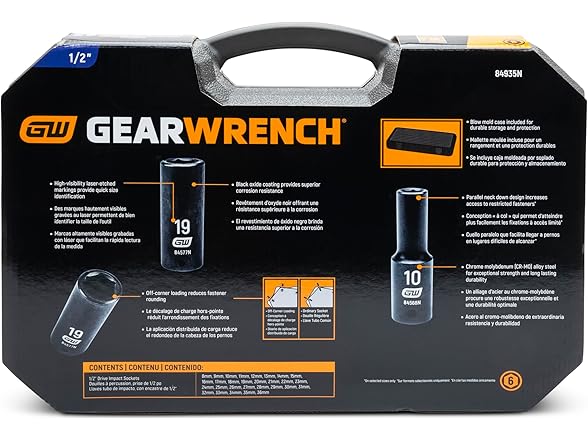 GEARWRENCH 29 Pc. 1/2" Drive 6 Pt. Impact Socket Set, Deep, Metric - 84935N 