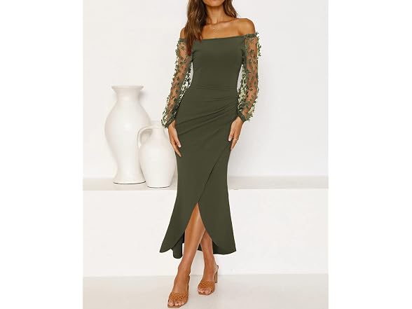 Btfbm Women (M) Elegant Off Shoulder Dresses Army