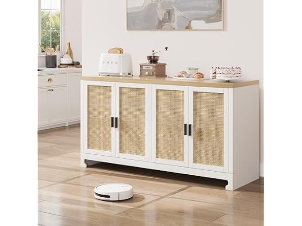 IDEALHOUSE 61" Rattan Cabinet, 4 Doors