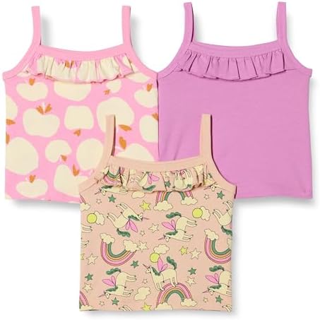Amazon Essentials Girls' Cotton Crop Camisole, Pack of 3, Mauve/Apples/Unicorn, Large