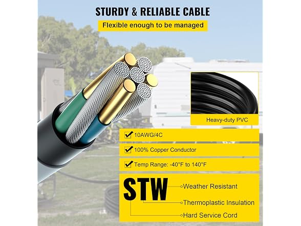 50 FT 30 Amp Generator Extension Cord SJTW