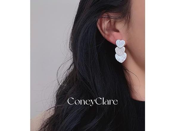 ConeyClare Triple Heart Stud Earrings Silver