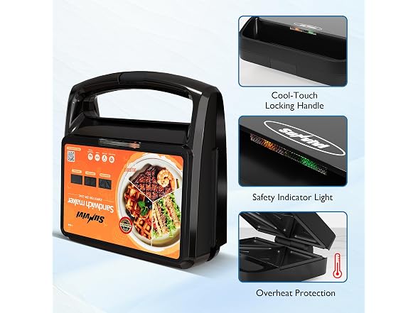 SUNVIVIPRO Sandwich Maker Panini Press Grill, 3 in 1 