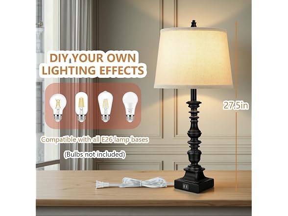 GoBright  Set of 2 Farmhouse Table Lamps, Black 27.5''