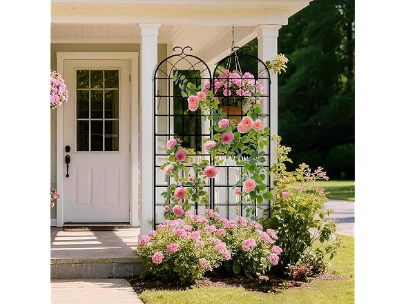 LZRS 83x20in Rustic Iron Arch Garden Trellis