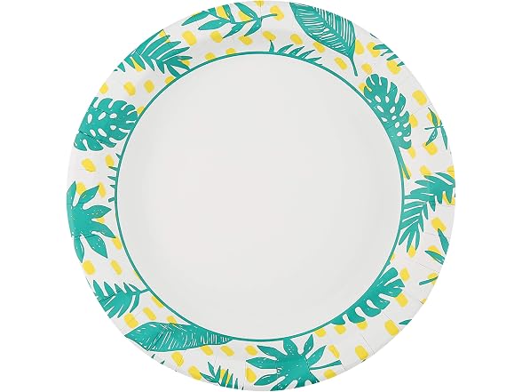 Glad Round Disposable Paper Plates, Palm Leaves,  50 Ct
