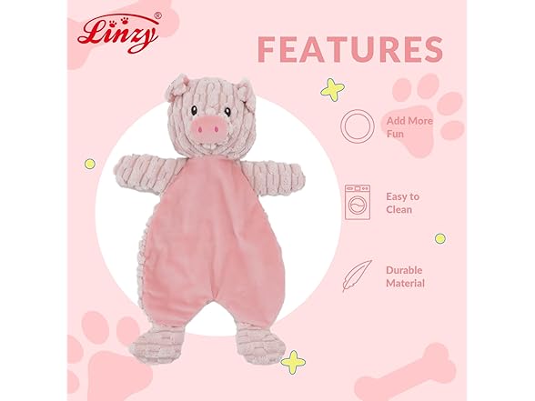 Linzy Plush Flat Crinklez Pig Dog Toy, S