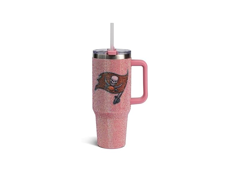 The Memory Company Officially Licensed 40oz Pink Game Day Bling Stainless Steel Tumbler - Premium Insulated Double-Wall Travel Cup With Handle and Straw Lid