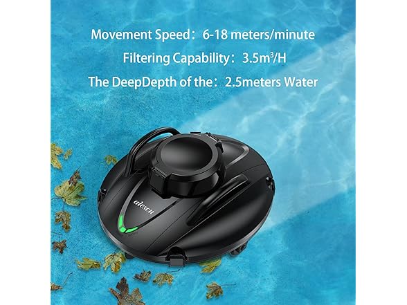 Alescu BLACK-JQR Cordless Robotic Pool Vacuum Black