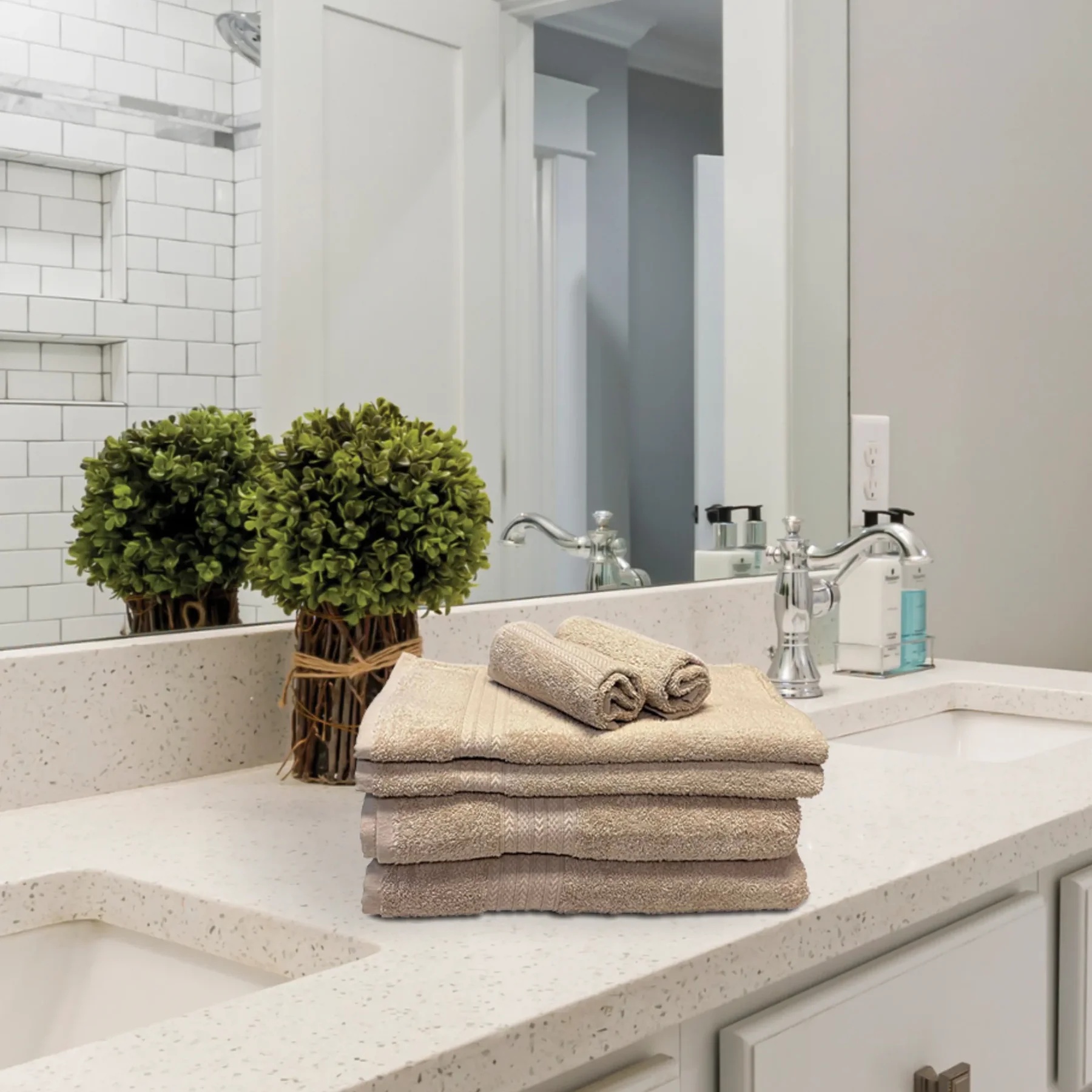 Textilia Set of 6 Bath Towel Set  Beige - Gallery 9