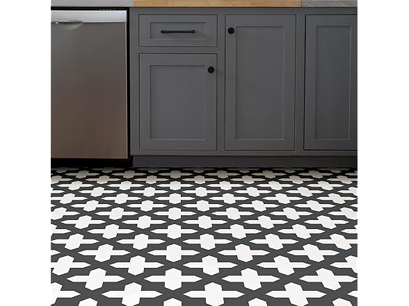 Nordic Peel & Stick Floor Tiles, Black 10pc