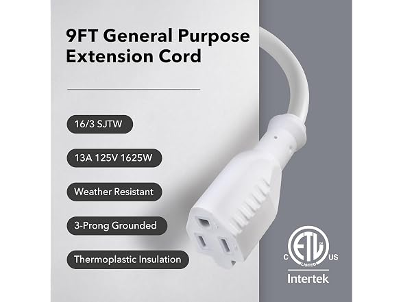 BN-LINK 9ft Outdoor Extension Cord, 3-Prong, 16 Gauge