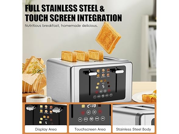 WUNLY 4 Slice Toaster with Touchscreen