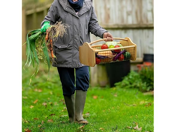 Gardenised Vintage Harvest Basket Pine Wood & Metal Mesh 