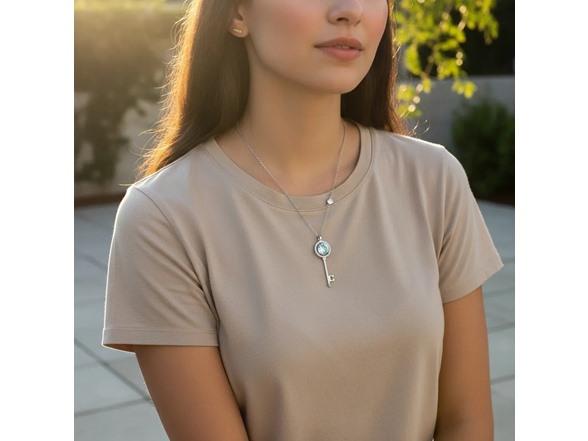 Turquoise Moissanite Key Necklace