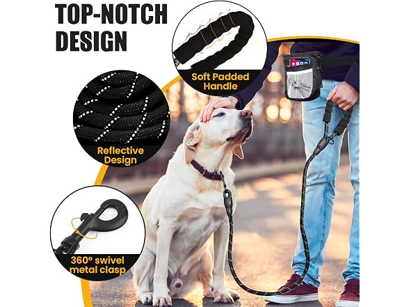 5/6 Ft Dog Leash-Multifunction Dog Treat Pou