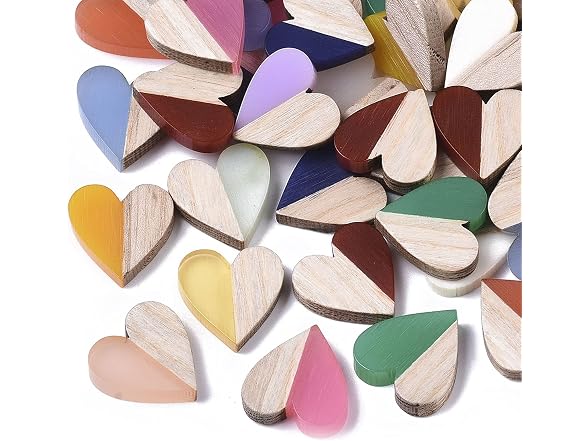 Pandahall 50Pcs Resin & Wood Heart Cabochons - Gallery 2