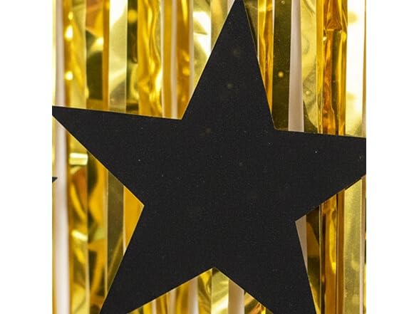 Gold Metallic Fringe Door Curtain with Black Stars